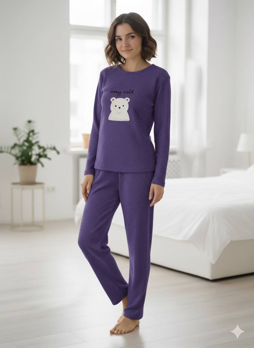 Ayıcıklı Uzun Kol Kadın Pijama Takım
