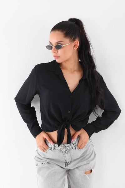 - Bağlamalı Bordo Kadın Gömlek  - Bağlamalı Bordo Kadın Gömlek