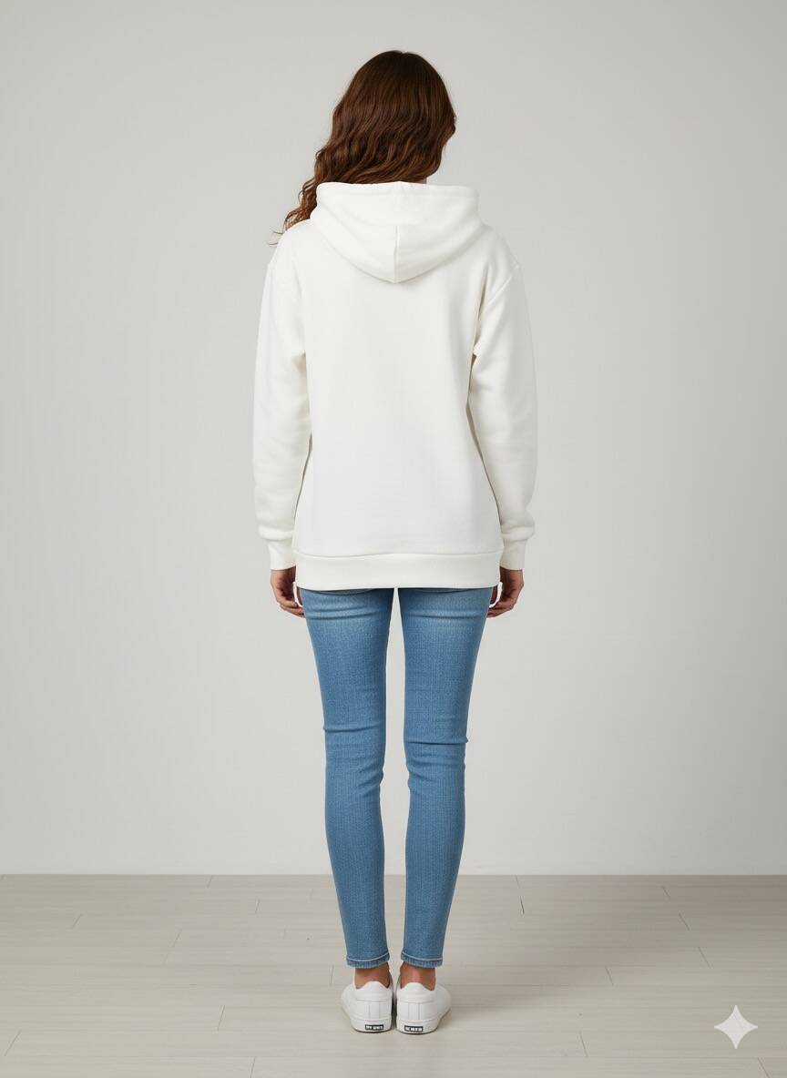 Beyaz Baskılı Kapüşonlu Sweatshirt