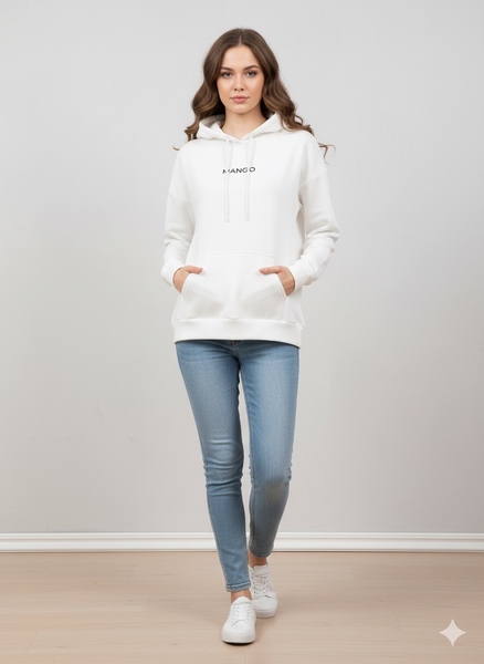 Beyaz Kapüşonlu Sweatshirt - Thumbnail