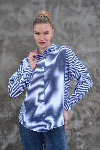 - Çizgili Kısa Kadın Gömlek  - Çizgili Kısa Kadın Gömlek