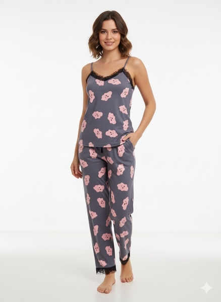 Desenli Kadın Pijama Takım - Thumbnail