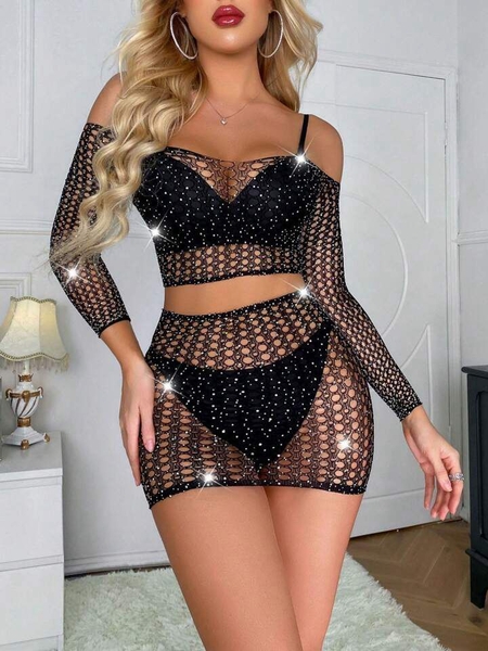 - Parlak Simli Siyah Gecelik Takım  - Parlak Simli Siyah Gecelik Takım