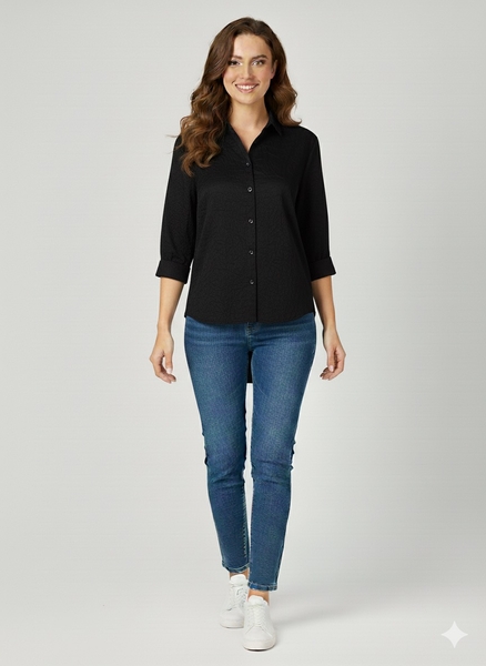 - Parlak Siyah Kadın Gömlek  - Parlak Siyah Kadın Gömlek