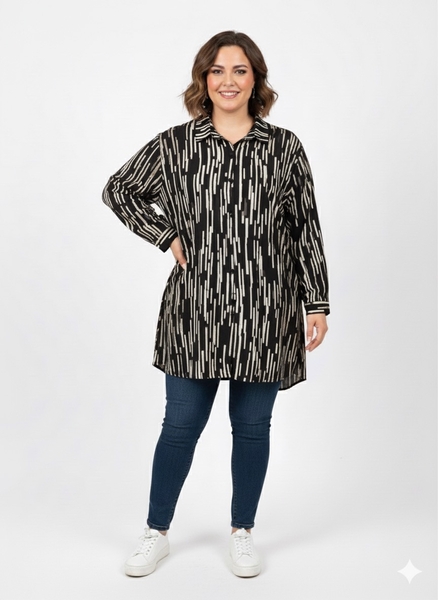 - Siyah Desenli Büyük Beden Gömlek  - Siyah Desenli Büyük Beden Gömlek
