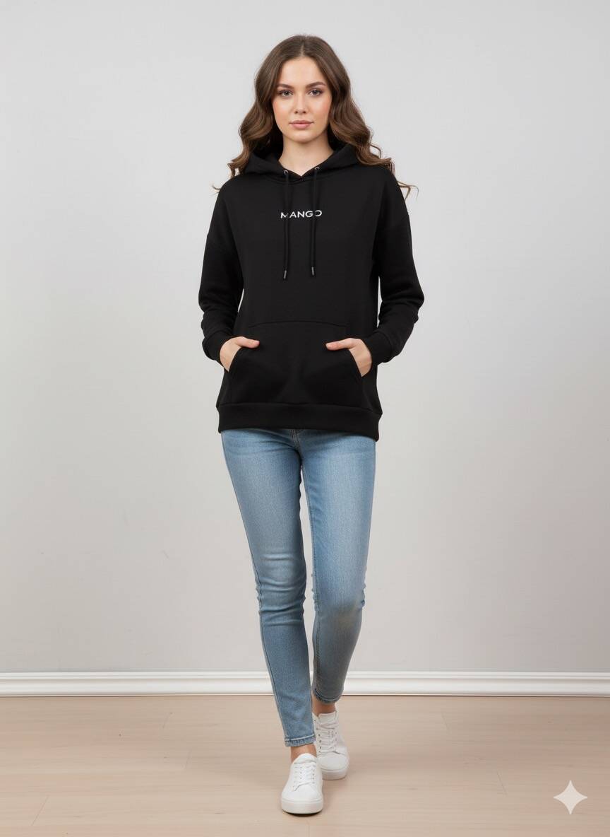 Siyah Kapüşonlu Sweatshirt