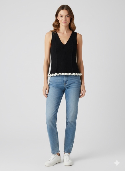 - Siyah Triko Kalın Askılı Tişört  - Siyah Triko Kalın Askılı Tişört