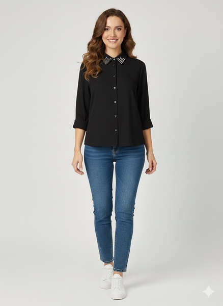 - Yakası Taşlı Kadın Gömlek  - Yakası Taşlı Kadın Gömlek