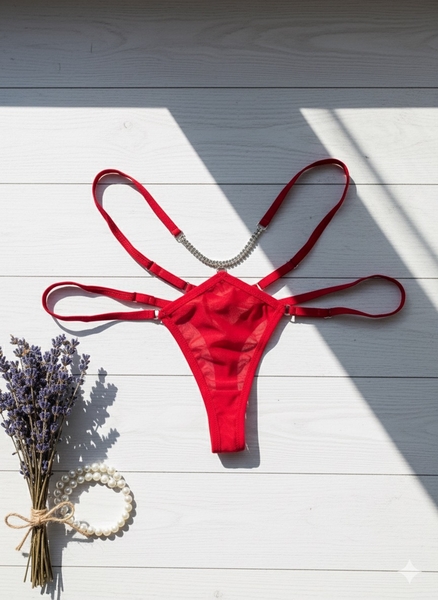 - Zincir Detaylı Kırmızı Külot  - Zincir Detaylı Kırmızı Külot